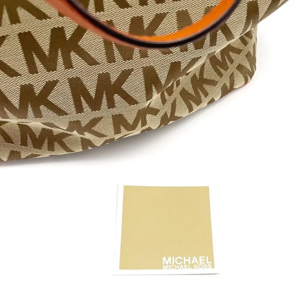 NEW MICHAEL Michael Kors Beige Tan Orange Signature Canvas & Leather Tote Large
